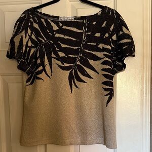 St. John Black and Gold Leaf Design Blouse